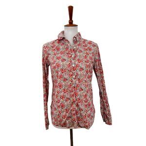 J Crew Liberty Fabric Floral Popover Shirt Collared Top Long Sleeve Pink 4